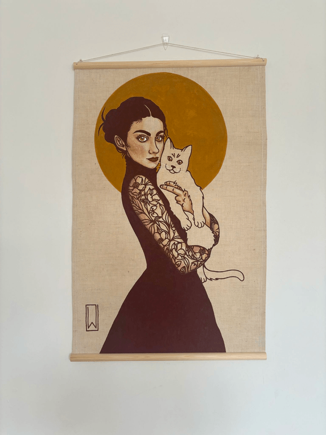 Collection 7 Vies , ocre et chat noir 