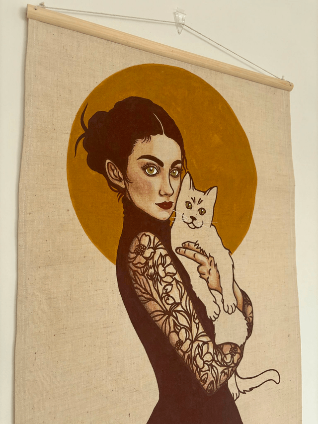 Collection 7 Vies , ocre et chat noir 