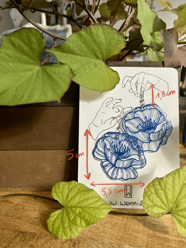"Coquelicots Bleus" grandes Boucles d'Oreilles