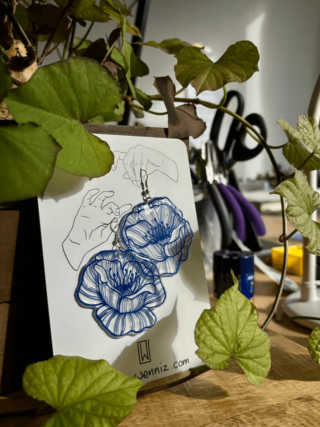 "Coquelicots Bleus" grandes Boucles d'Oreilles