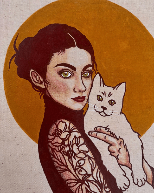 Collection 7 Vies , ocre et chat noir 
