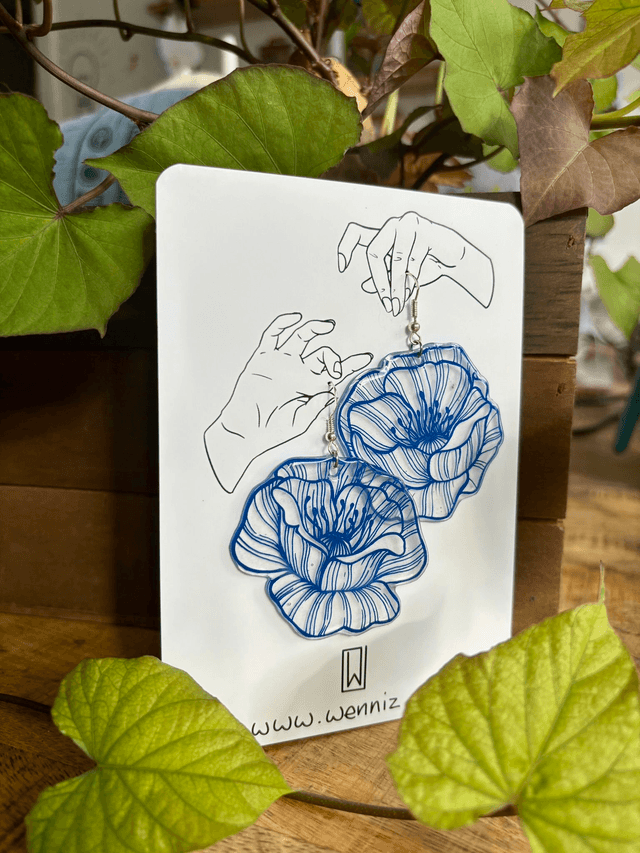 "Coquelicots Bleus" grandes Boucles d'Oreilles